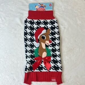 Rudolph The Red Nosed Reindeer Holiday Dog Sweater Dogtooth Bow